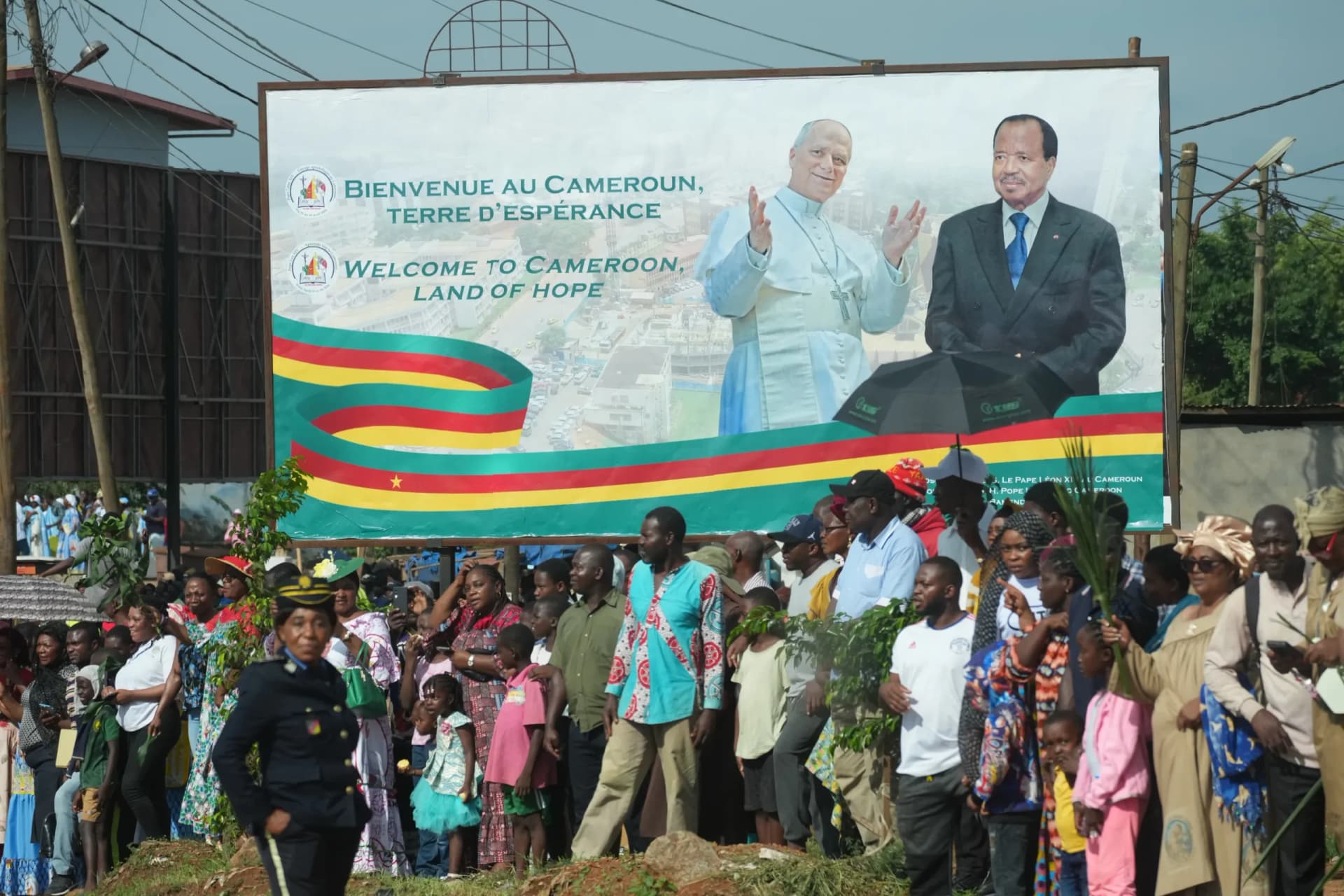 People greet Pope Leo XIV upon his arrival in Yaounde, Cameroon, Wednesday, April 15, 2026, on the third day of an 11-day apostolic journey to Africa. (Credit: Andrew Medichini/AP.)